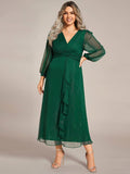 Plus Size A-Line Empire-Waist Long Sleeves A-Line Evening Dress