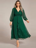 Plus Size A-Line Empire-Waist Long Sleeves A-Line Evening Dress