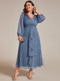 Plus Size A-Line Empire-Waist Long Sleeves A-Line Evening Dress