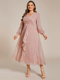 Plus Size A-Line Empire-Waist Long Sleeves A-Line Evening Dress