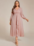 Plus Size A-Line Empire-Waist Long Sleeves A-Line Evening Dress