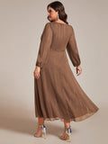 Plus Size A-Line Empire-Waist Long Sleeves A-Line Evening Dress