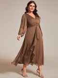 Plus Size A-Line Empire-Waist Long Sleeves A-Line Evening Dress