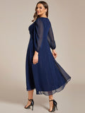 Plus Size A-Line Empire-Waist Long Sleeves A-Line Evening Dress