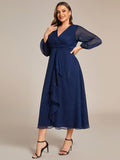 Plus Size A-Line Empire-Waist Long Sleeves A-Line Evening Dress