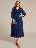 Plus Size A-Line Empire-Waist Long Sleeves A-Line Evening Dress