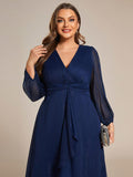 Plus Size A-Line Empire-Waist Long Sleeves A-Line Evening Dress