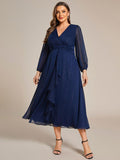 Plus Size A-Line Empire-Waist Long Sleeves A-Line Evening Dress