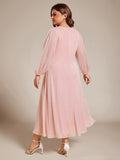 Plus Size A-Line Empire-Waist Long Sleeves A-Line Evening Dress