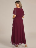 A-Line V-Neck Chiffon Short Sleeve Empire-Waist Applique Chiffon Formal Dress