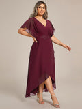 A-Line V-Neck Chiffon Short Sleeve Empire-Waist Applique Chiffon Formal Dress