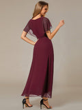 Elegant A-Line Waist Applique Ruffles Formal Dress with Short Sleeves