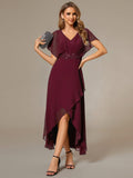 Elegant A-Line Waist Applique Ruffles Formal Dress with Short Sleeves