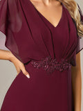 Elegant A-Line Waist Applique Ruffles Formal Dress with Short Sleeves