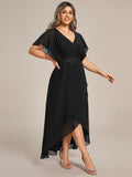 A-Line V-Neck Chiffon Short Sleeve Empire-Waist Applique Chiffon Formal Dress