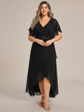 A-Line V-Neck Chiffon Short Sleeve Empire-Waist Applique Chiffon Formal Dress
