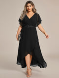A-Line V-Neck Chiffon Short Sleeve Empire-Waist Applique Chiffon Formal Dress