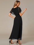 Elegant A-Line Waist Applique Ruffles Formal Dress with Short Sleeves