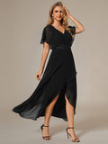 Elegant A-Line Waist Applique Ruffles Formal Dress with Short Sleeves