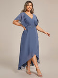 A-Line V-Neck Chiffon Short Sleeve Empire-Waist Applique Chiffon Formal Dress