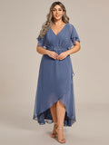 A-Line V-Neck Chiffon Short Sleeve Empire-Waist Applique Chiffon Formal Dress