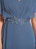 Elegant A-Line Waist Applique Ruffles Formal Dress with Short Sleeves