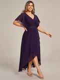 A-Line V-Neck Chiffon Short Sleeve Empire-Waist Applique Chiffon Formal Dress