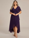 A-Line V-Neck Chiffon Short Sleeve Empire-Waist Applique Chiffon Formal Dress