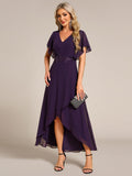 Elegant A-Line Waist Applique Ruffles Formal Dress with Short Sleeves