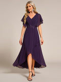 Elegant A-Line Waist Applique Ruffles Formal Dress with Short Sleeves
