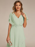 Elegant A-Line Waist Applique Ruffles Formal Dress with Short Sleeves