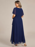 A-Line V-Neck Chiffon Short Sleeve Empire-Waist Applique Chiffon Formal Dress
