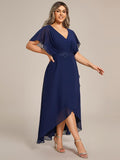 A-Line V-Neck Chiffon Short Sleeve Empire-Waist Applique Chiffon Formal Dress
