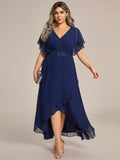 A-Line V-Neck Chiffon Short Sleeve Empire-Waist Applique Chiffon Formal Dress