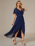 Elegant A-Line Waist Applique Ruffles Formal Dress with Short Sleeves