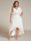 A-Line V-Neck Chiffon Short Sleeve Empire-Waist Applique Chiffon Formal Dress