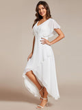 Elegant A-Line Waist Applique Ruffles Formal Dress with Short Sleeves