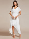 Elegant A-Line Waist Applique Ruffles Formal Dress with Short Sleeves