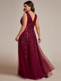 Plus Size A-Line Sparkling Sleeveless Formal Evening Dress with Sequins