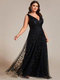 Plus Size A-Line Sparkling Sleeveless Formal Evening Dress with Sequins
