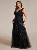 Plus Size A-Line Sparkling Sleeveless Formal Evening Dress with Sequins