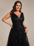 Plus Size A-Line Sparkling Sleeveless Formal Evening Dress with Sequins