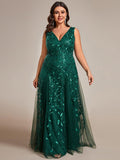 Plus Size A-Line Sparkling Sleeveless Formal Evening Dress with Sequins