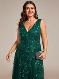 Plus Size A-Line Sparkling Sleeveless Formal Evening Dress with Sequins