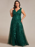 Plus Size A-Line Sparkling Sleeveless Formal Evening Dress with Sequins