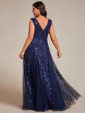 Plus Size A-Line Sparkling Sleeveless Formal Evening Dress with Sequins