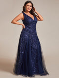 Plus Size A-Line Sparkling Sleeveless Formal Evening Dress with Sequins
