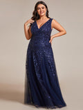 Plus Size A-Line Sparkling Sleeveless Formal Evening Dress with Sequins