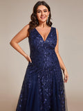 Plus Size A-Line Sparkling Sleeveless Formal Evening Dress with Sequins
