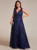 Plus Size A-Line Sparkling Sleeveless Formal Evening Dress with Sequins